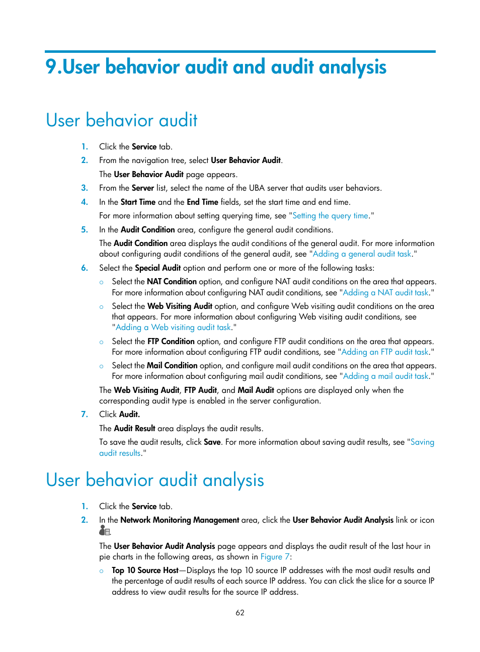 User behavior audit and audit analysis, User behavior audit, User behavior audit analysis | H3C Technologies H3C Intelligent Management Center User Manual | Page 71 / 84