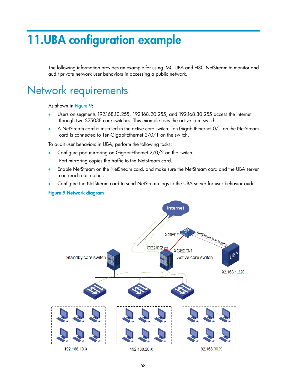 Uba configuration example, Network requirements | H3C Technologies H3C Intelligent Management Center User Manual | Page 77 / 84