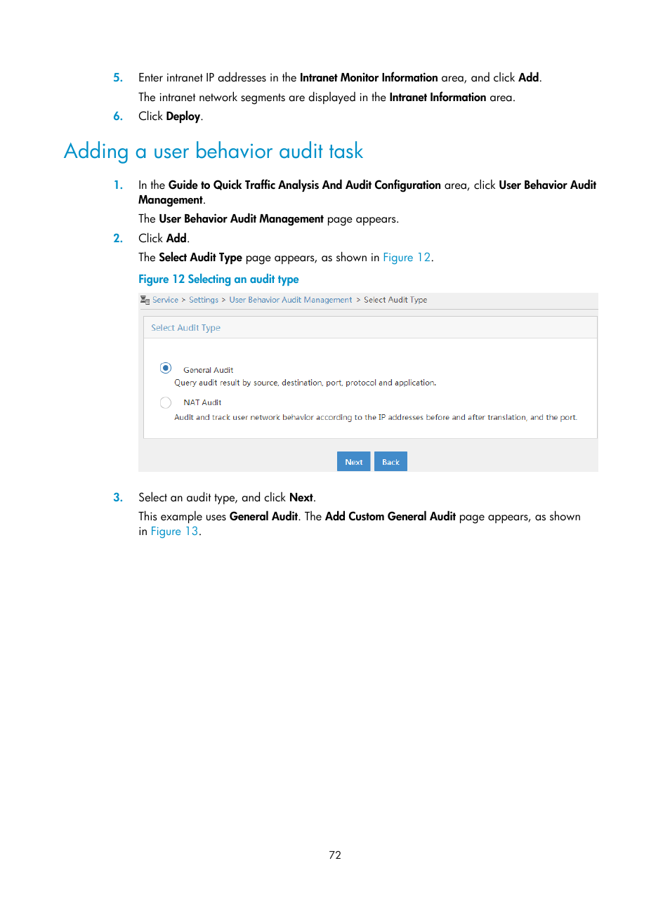 Adding a user behavior audit task | H3C Technologies H3C Intelligent Management Center User Manual | Page 81 / 84