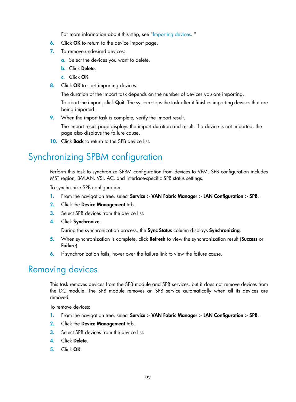 Synchronizing spbm configuration, Removing devices, Synchronizing spbm | Configuration | H3C Technologies H3C Intelligent Management Center User Manual | Page 101 / 160