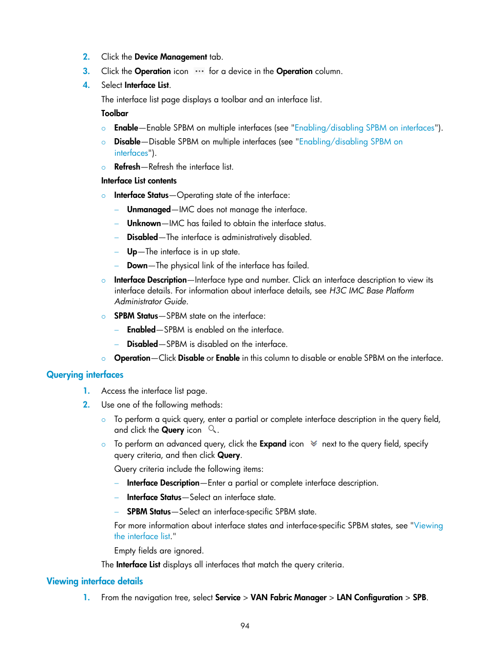 Querying interfaces, Viewing interface details | H3C Technologies H3C Intelligent Management Center User Manual | Page 103 / 160