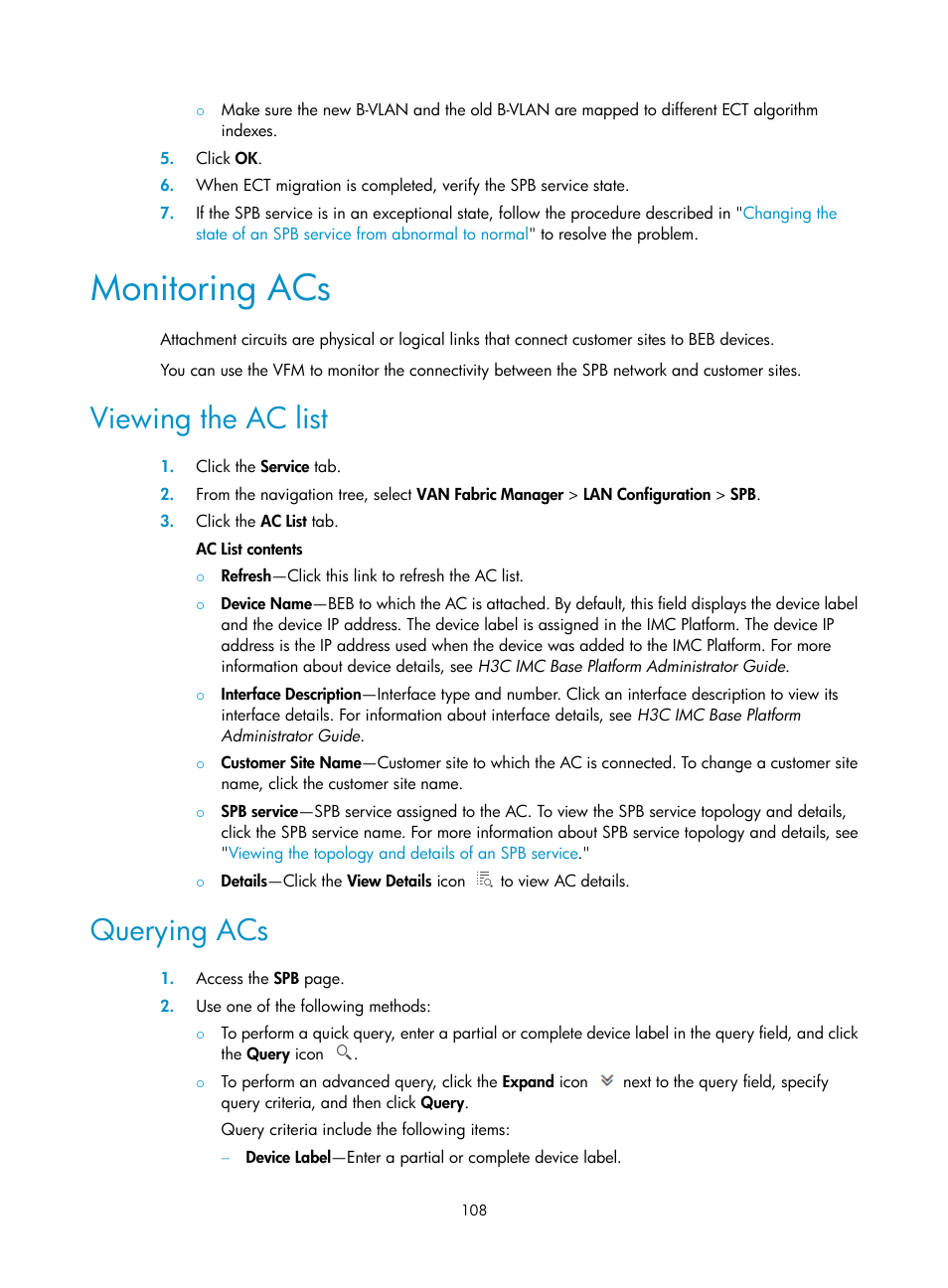 Monitoring acs, Viewing the ac list, Querying acs | H3C Technologies H3C Intelligent Management Center User Manual | Page 117 / 160