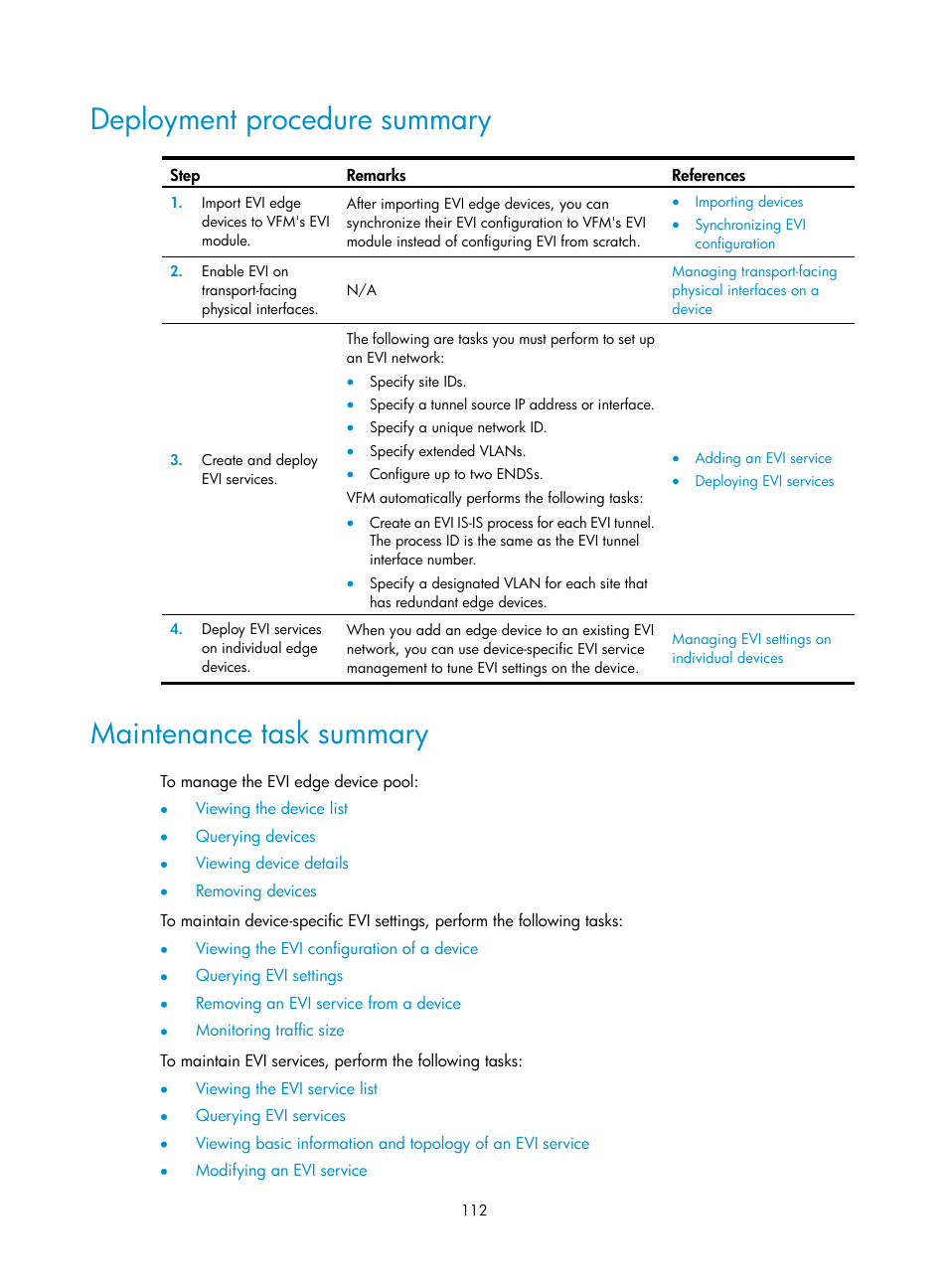 Deployment procedure summary, Maintenance task summary | H3C Technologies H3C Intelligent Management Center User Manual | Page 121 / 160