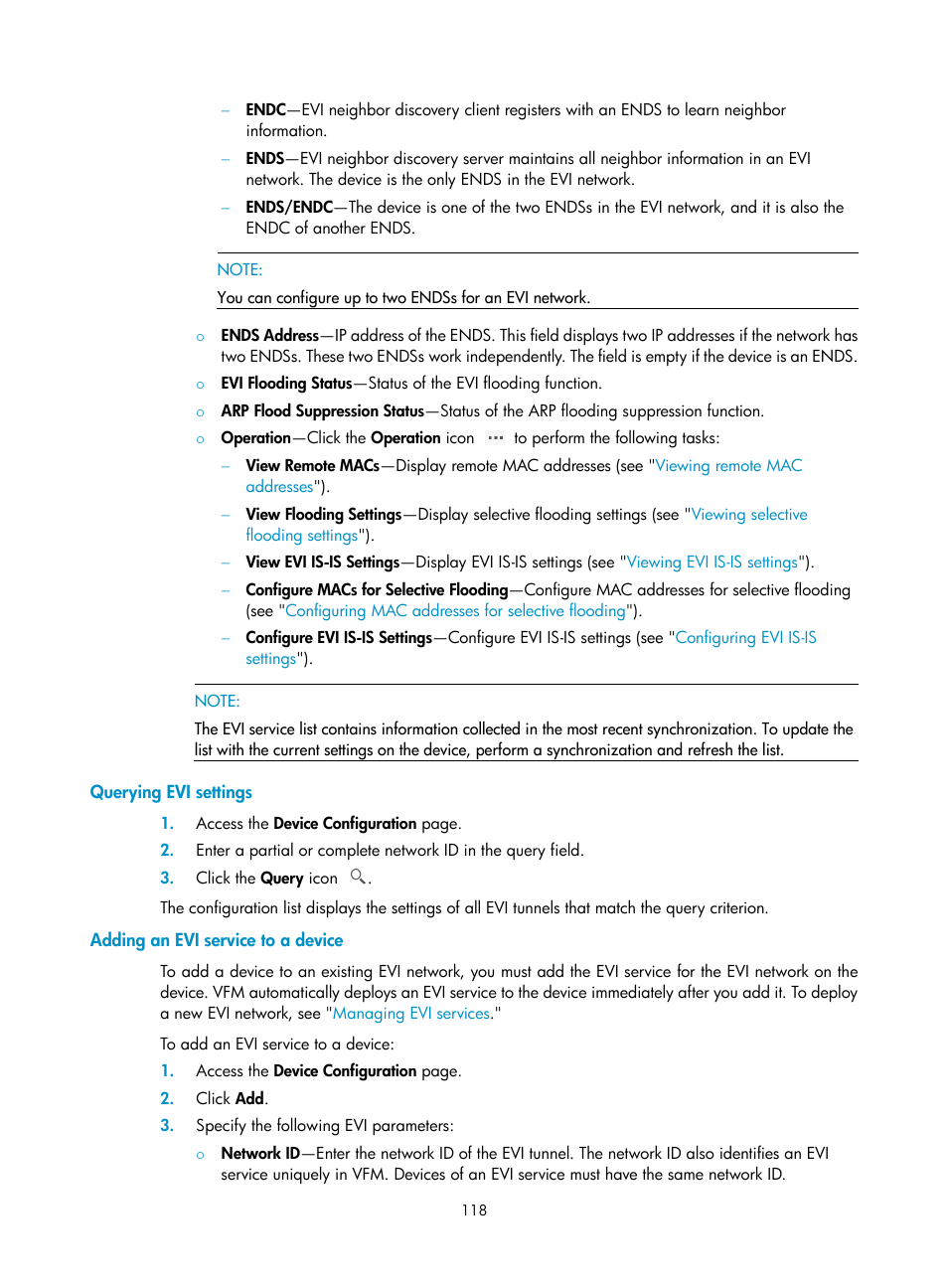 Querying evi settings, Adding an evi service to a device | H3C Technologies H3C Intelligent Management Center User Manual | Page 127 / 160