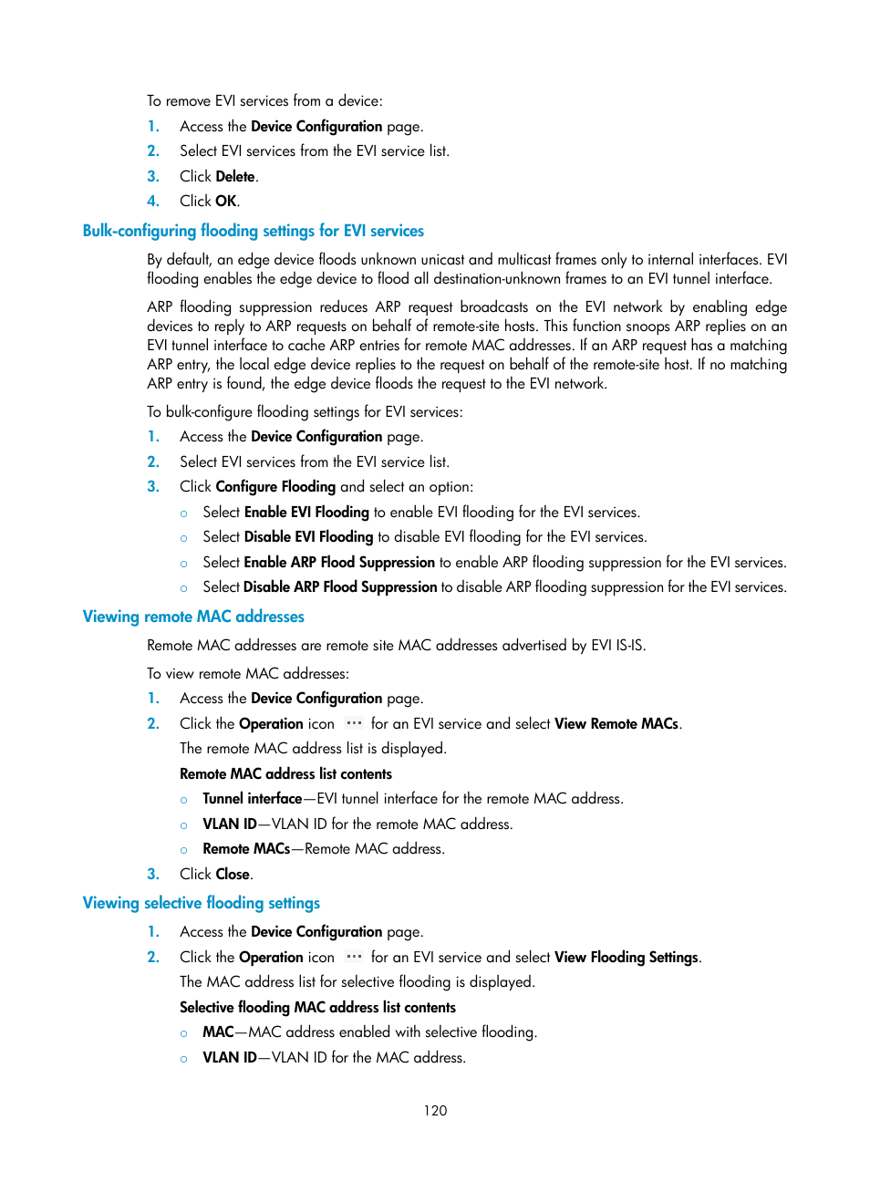 Viewing remote mac addresses, Viewing selective flooding settings, Viewing remote mac | Addresses, Viewing selective, Flooding settings | H3C Technologies H3C Intelligent Management Center User Manual | Page 129 / 160