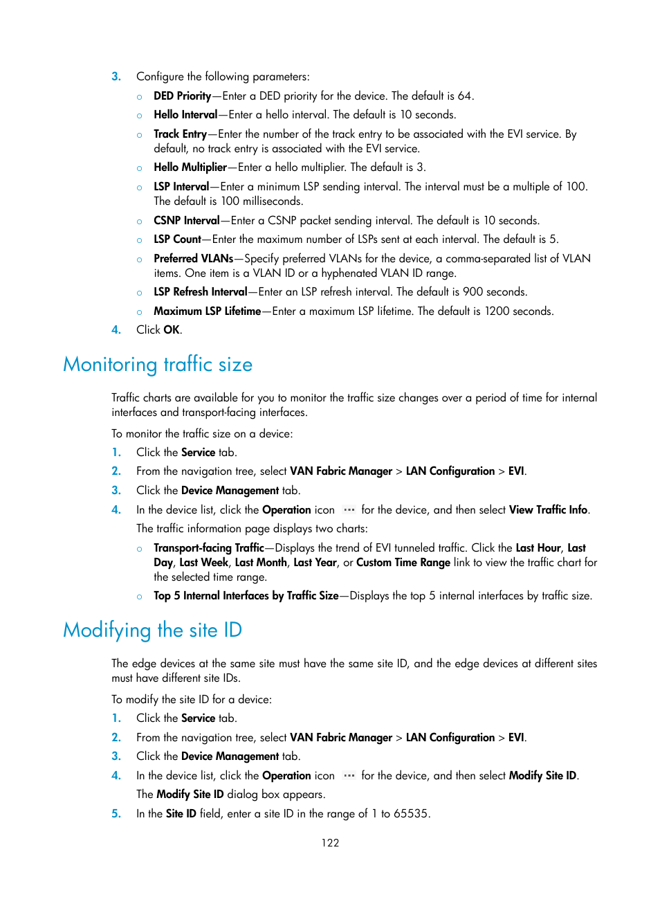 Monitoring traffic size, Modifying the site id | H3C Technologies H3C Intelligent Management Center User Manual | Page 131 / 160