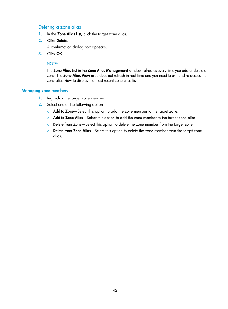 Deleting a zone alias, Managing zone members | H3C Technologies H3C Intelligent Management Center User Manual | Page 151 / 160