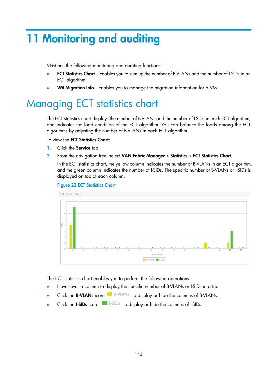 11 monitoring and auditing, Managing ect statistics chart | H3C Technologies H3C Intelligent Management Center User Manual | Page 152 / 160