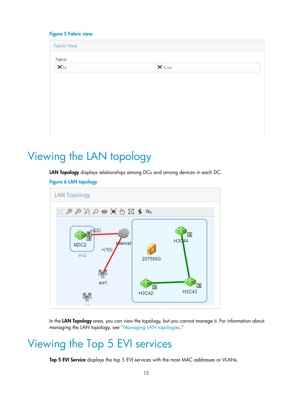 Viewing the lan topology, Viewing the top 5 evi services | H3C Technologies H3C Intelligent Management Center User Manual | Page 22 / 160