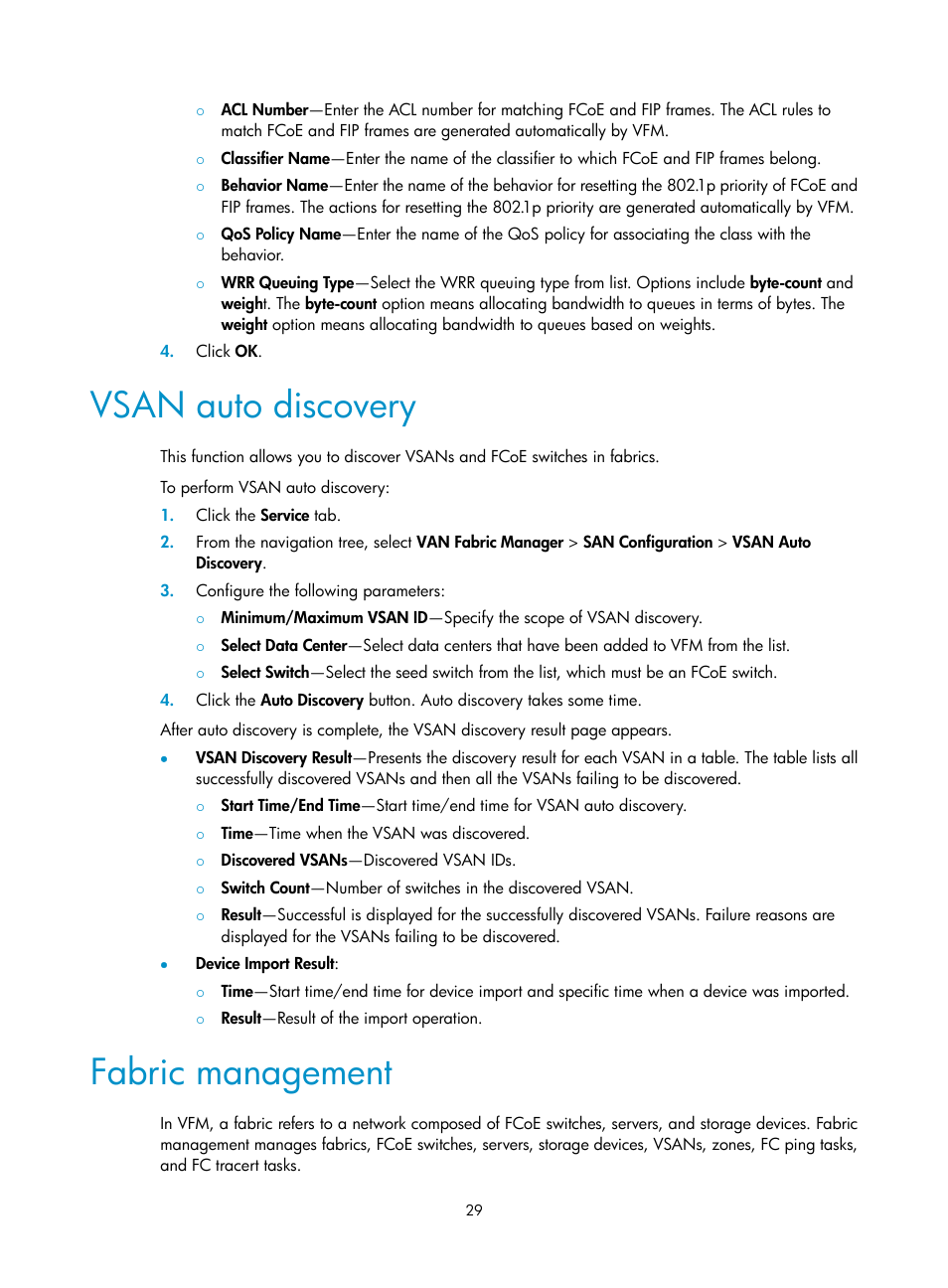 Vsan auto discovery, Fabric management, Vsan auto | Discovery | H3C Technologies H3C Intelligent Management Center User Manual | Page 38 / 160