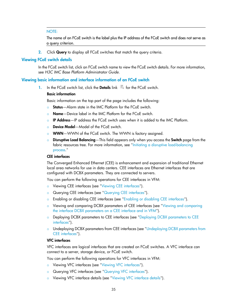 Viewing fcoe switch details, Fcoe switch | H3C Technologies H3C Intelligent Management Center User Manual | Page 44 / 160