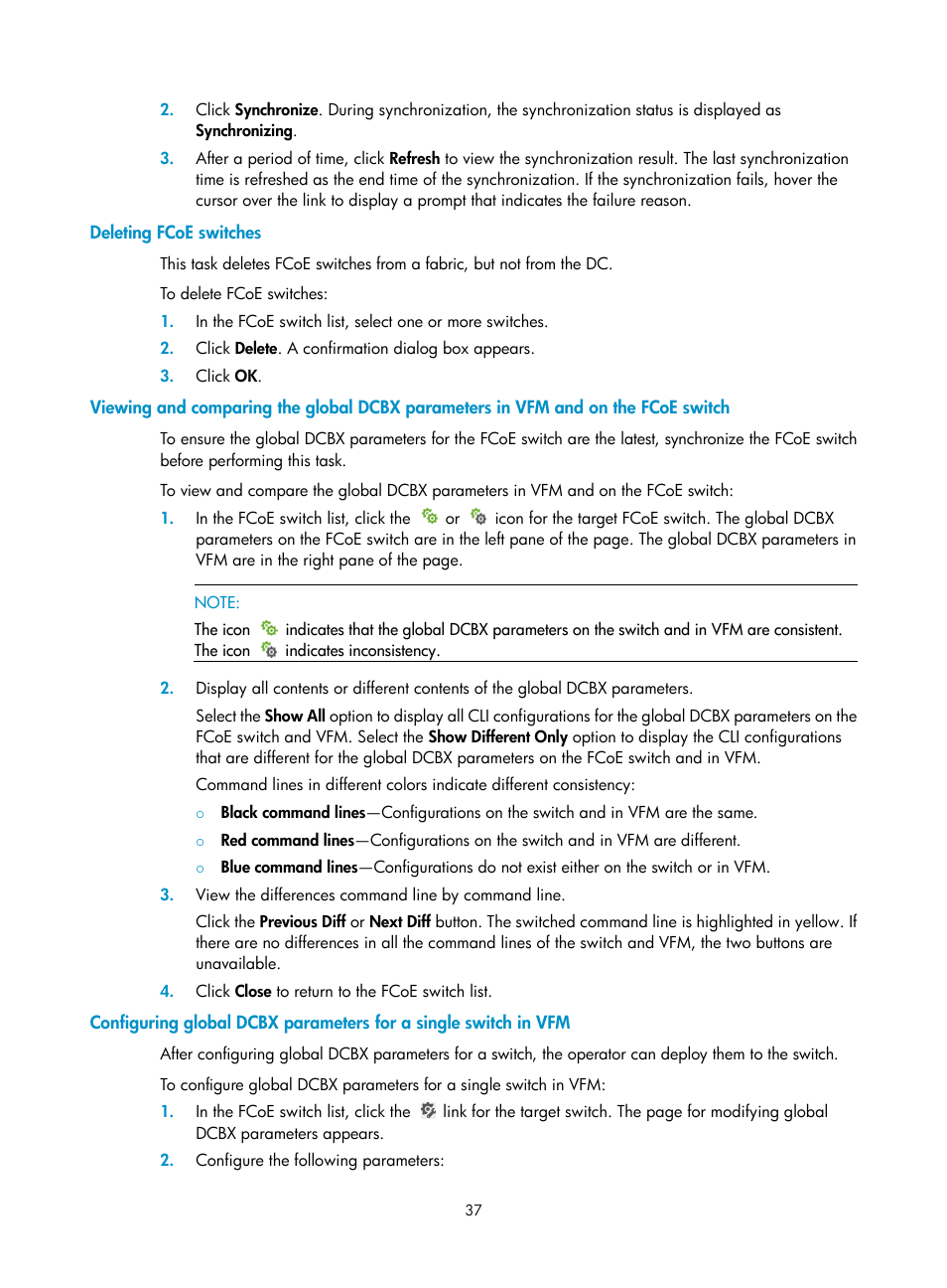 Deleting fcoe switches, Deleting fcoe, Switches | Fcoe switch | H3C Technologies H3C Intelligent Management Center User Manual | Page 46 / 160