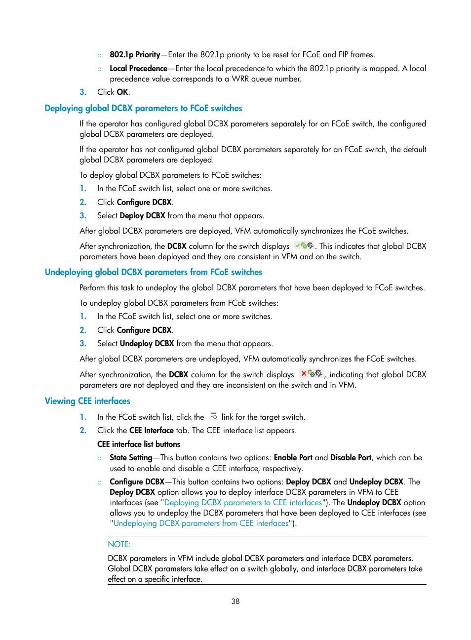 Deploying global dcbx parameters to fcoe switches, Viewing cee interfaces | H3C Technologies H3C Intelligent Management Center User Manual | Page 47 / 160