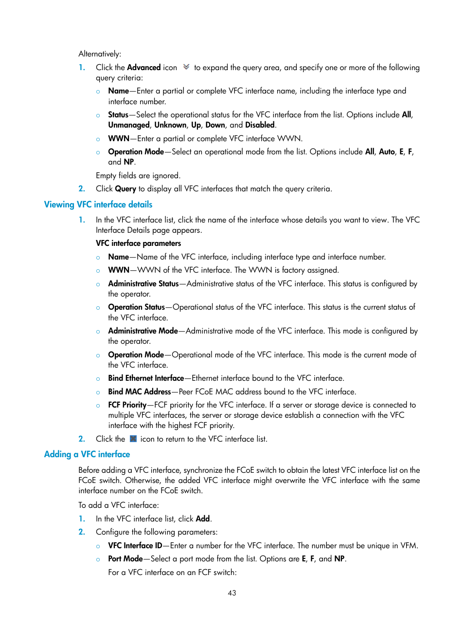 Viewing vfc interface details, Adding a vfc interface, E (see | H3C Technologies H3C Intelligent Management Center User Manual | Page 52 / 160