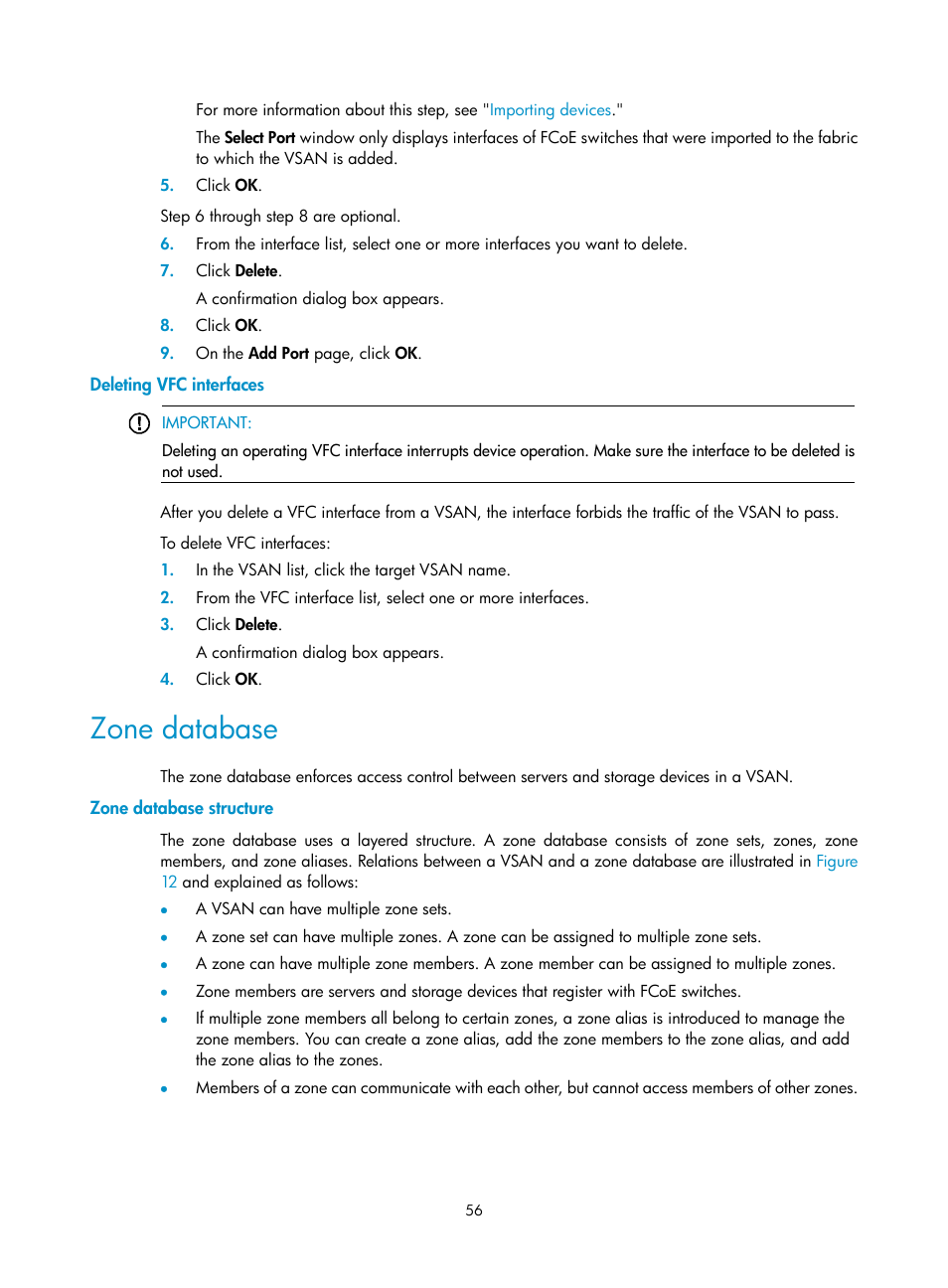 Deleting vfc interfaces, Zone database, Zone database structure | H3C Technologies H3C Intelligent Management Center User Manual | Page 65 / 160