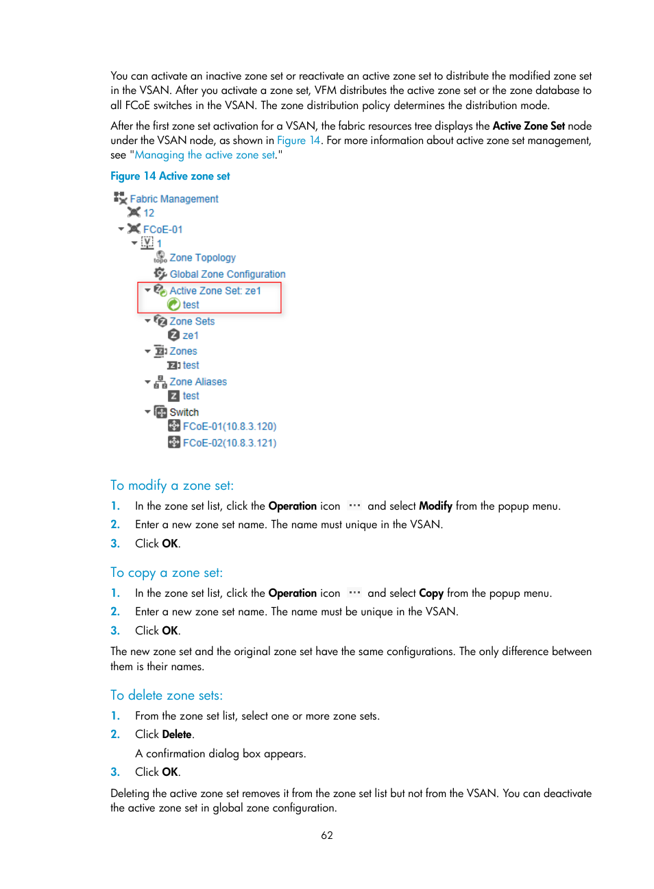 To modify a zone set, To copy a zone set, To delete zone sets | H3C Technologies H3C Intelligent Management Center User Manual | Page 71 / 160