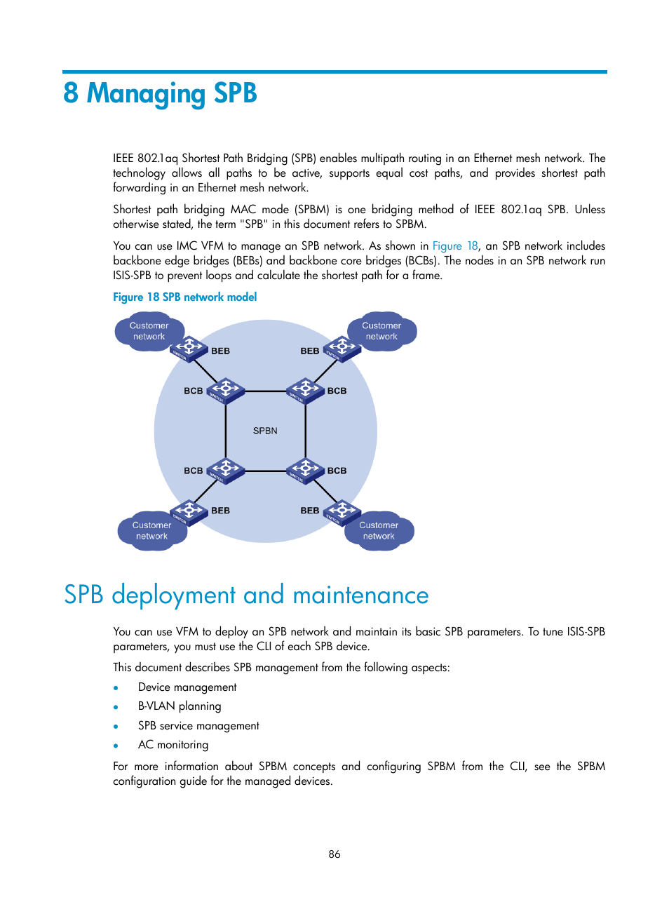 8 managing spb, Spb deployment and maintenance | H3C Technologies H3C Intelligent Management Center User Manual | Page 95 / 160