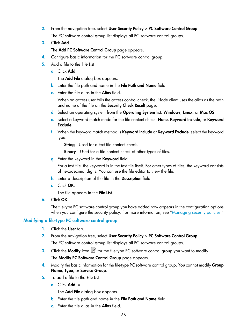 Modifying a file-type pc software control group | H3C Technologies H3C Intelligent Management Center User Manual | Page 102 / 327