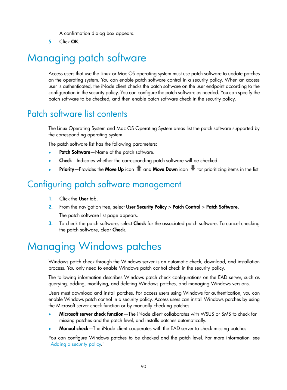 Managing patch software, Patch software list contents, Configuring patch software management | Managing windows patches | H3C Technologies H3C Intelligent Management Center User Manual | Page 106 / 327