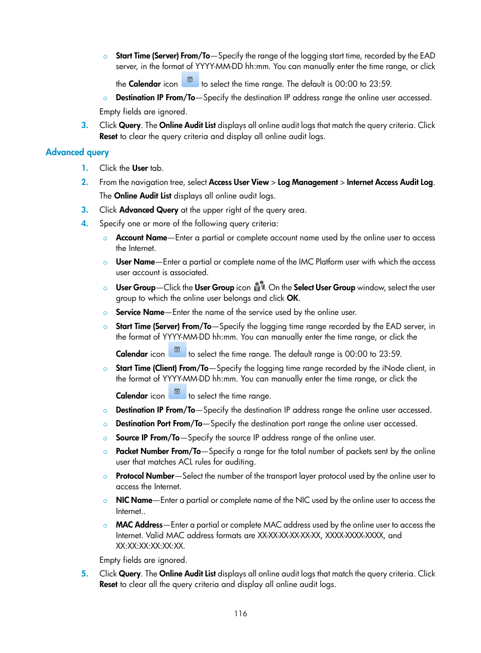 Advanced query | H3C Technologies H3C Intelligent Management Center User Manual | Page 132 / 327