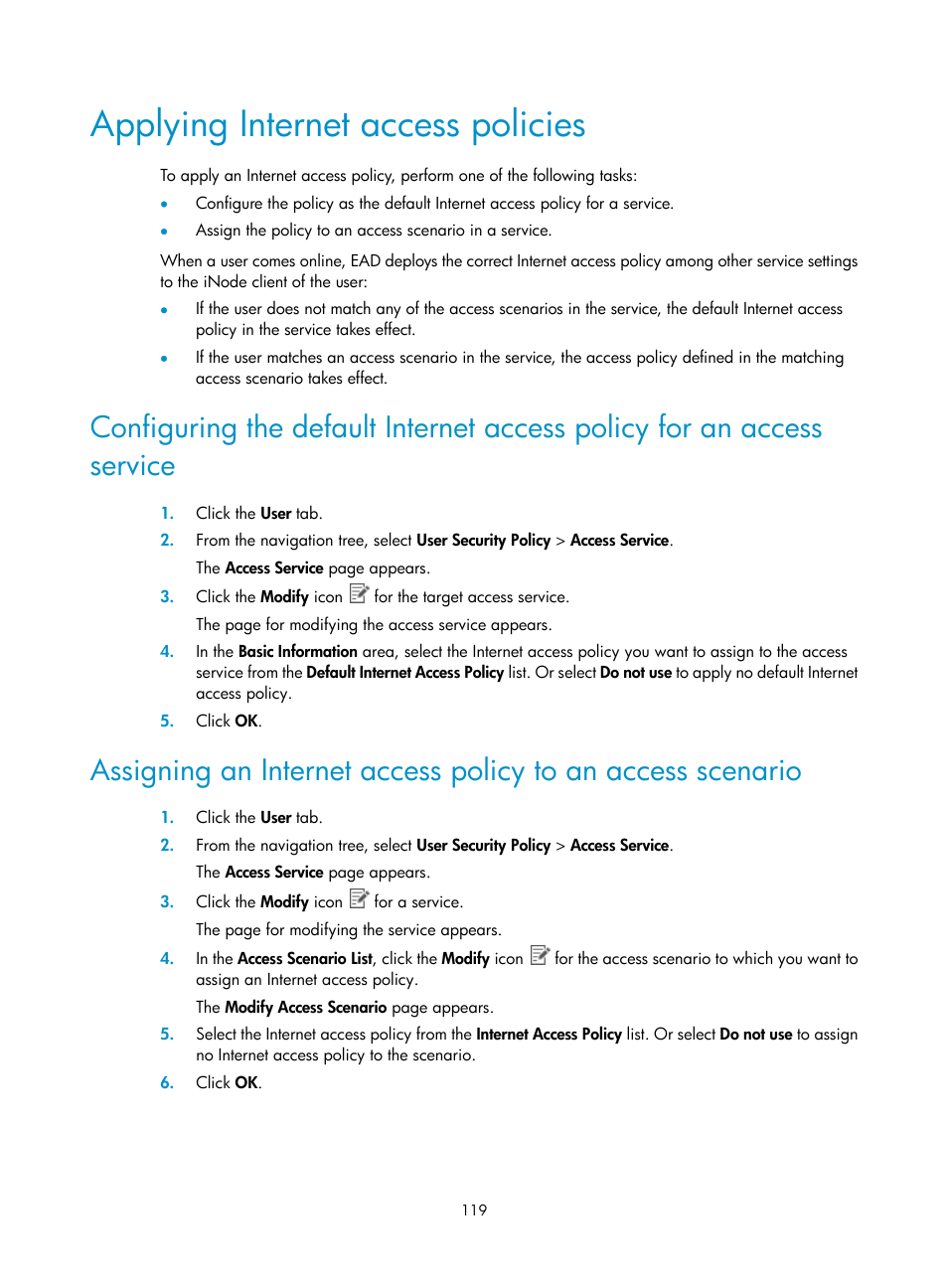 Applying internet access policies | H3C Technologies H3C Intelligent Management Center User Manual | Page 135 / 327