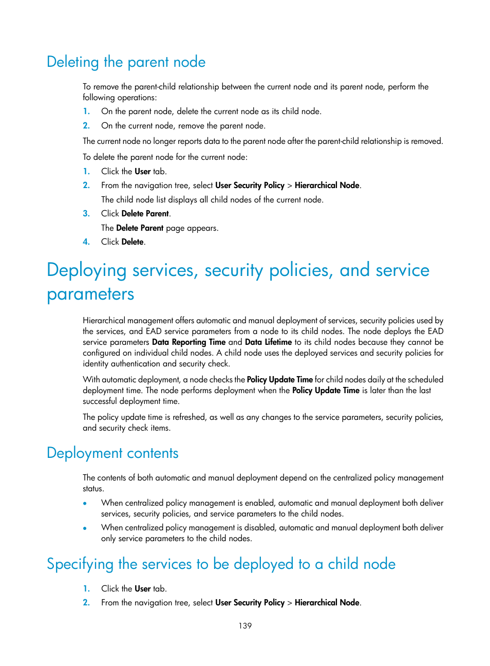 Deleting the parent node, Deployment contents | H3C Technologies H3C Intelligent Management Center User Manual | Page 155 / 327