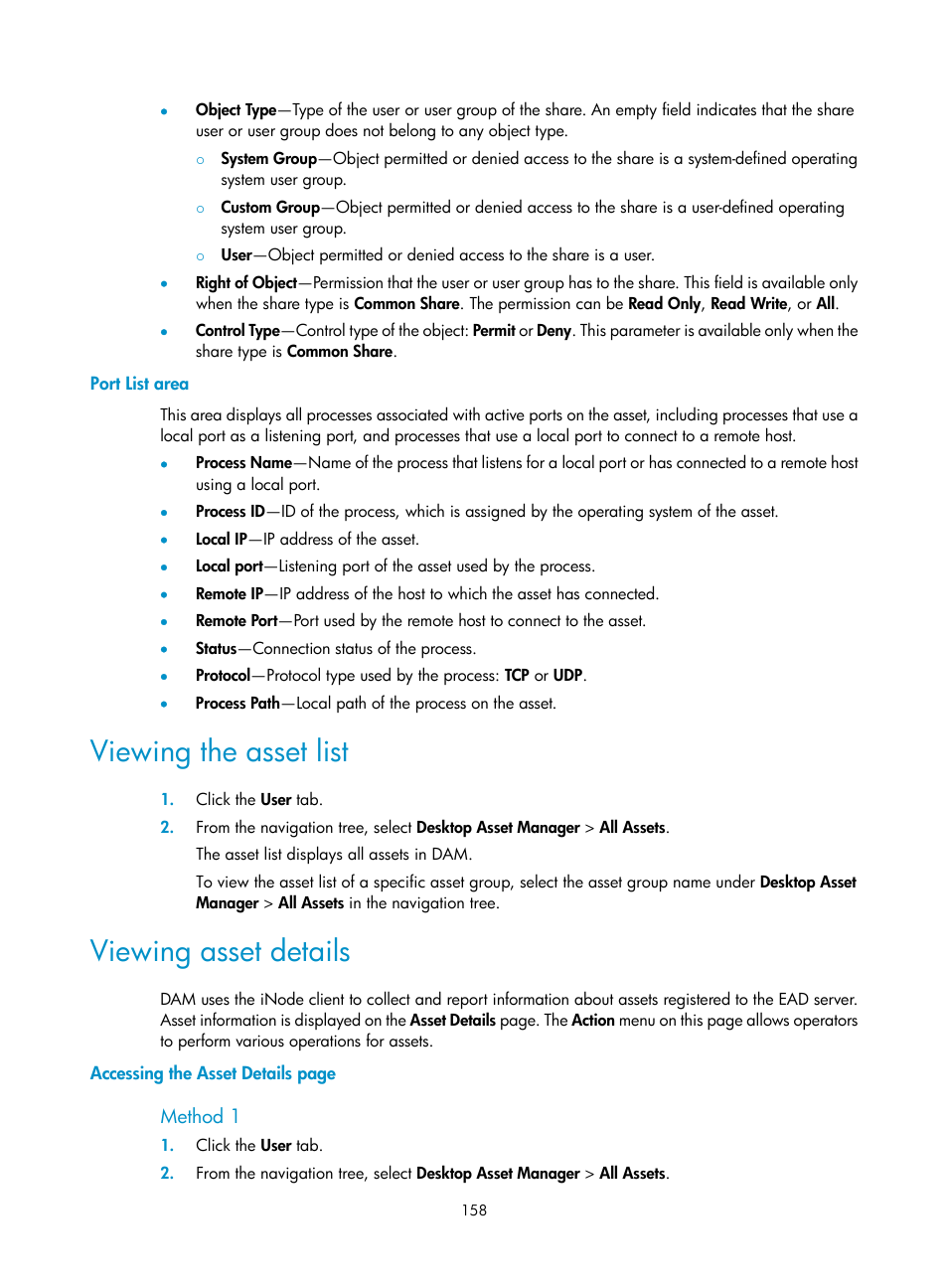 Port list area, Viewing the asset list, Viewing asset details | Method 1 | H3C Technologies H3C Intelligent Management Center User Manual | Page 174 / 327