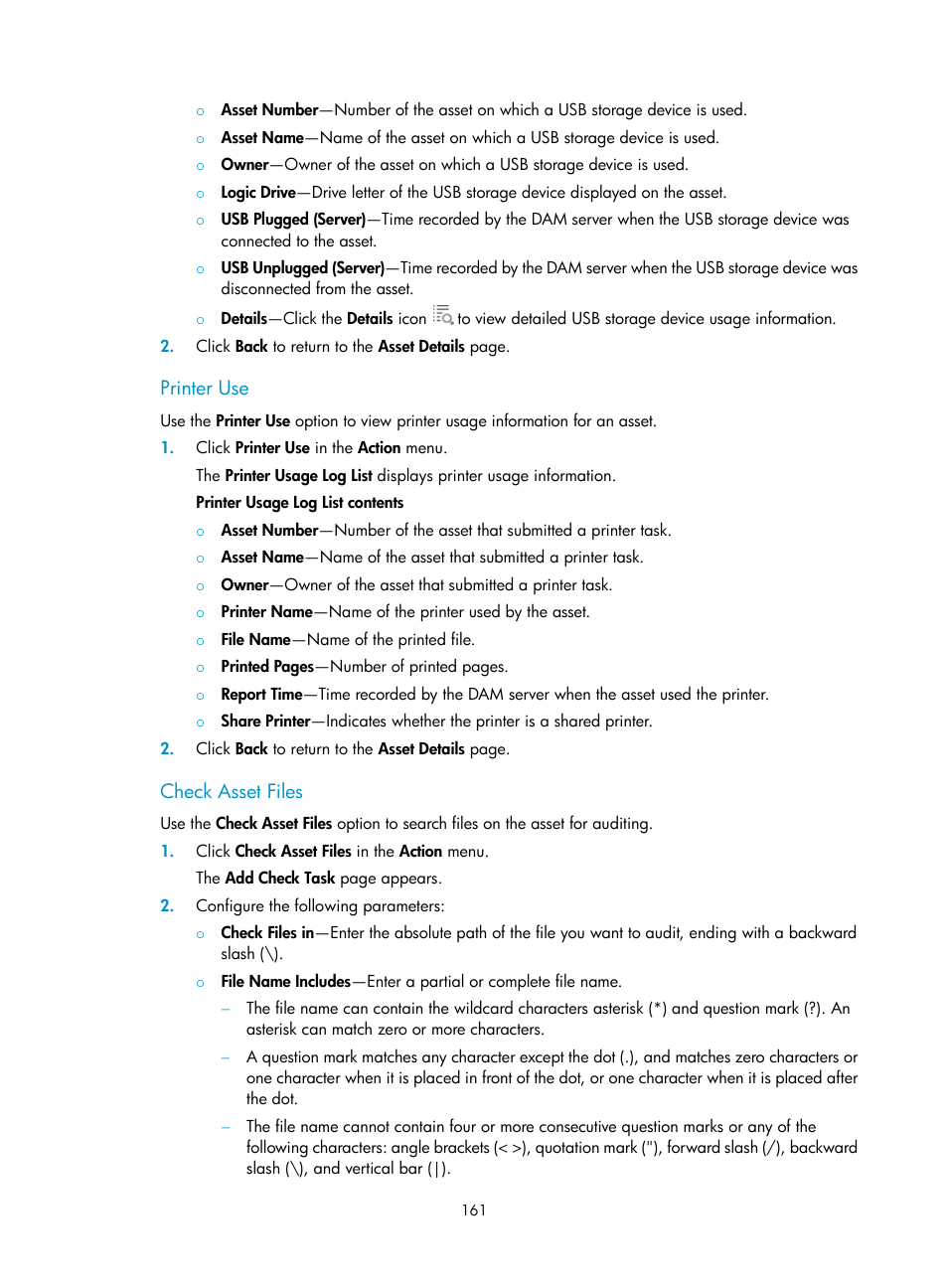 Printer use, Check asset files | H3C Technologies H3C Intelligent Management Center User Manual | Page 177 / 327