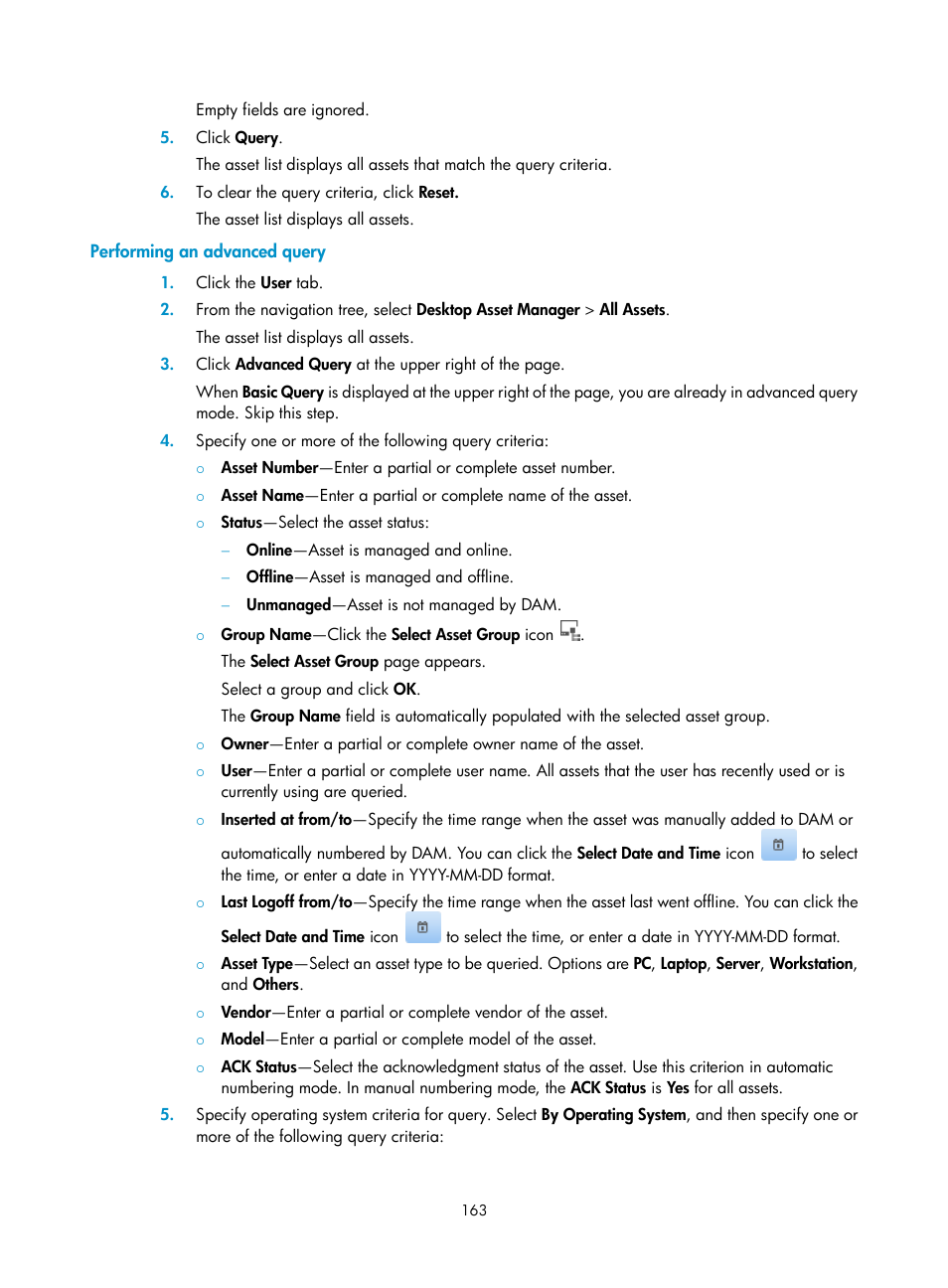 Performing an advanced query | H3C Technologies H3C Intelligent Management Center User Manual | Page 179 / 327