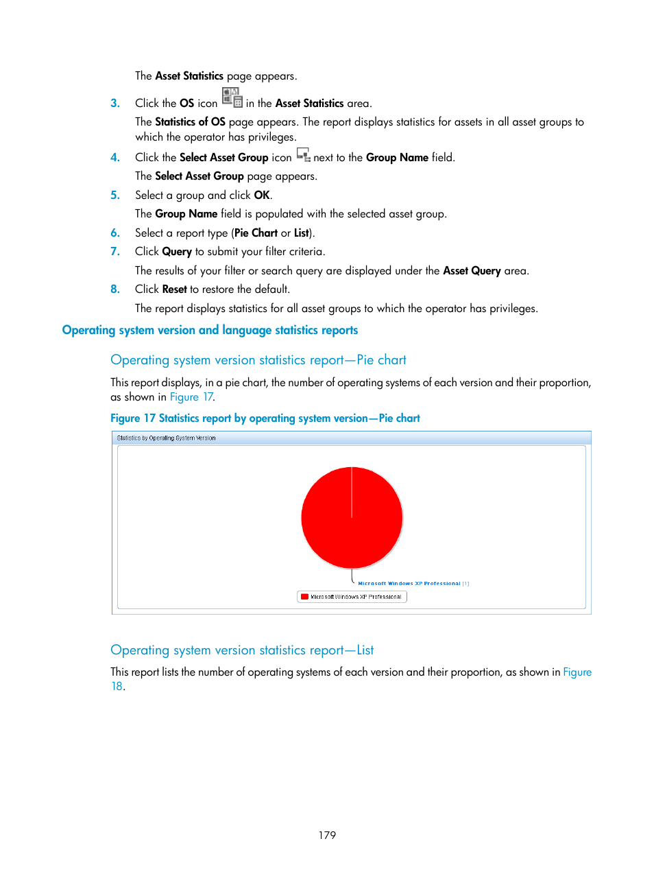 Operating system version statistics report—list | H3C Technologies H3C Intelligent Management Center User Manual | Page 195 / 327