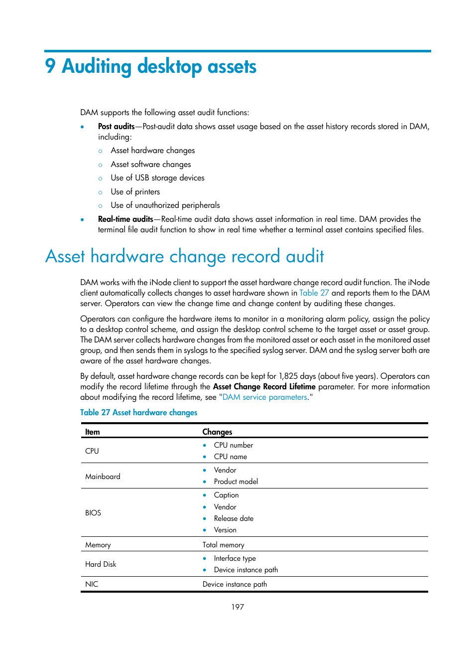 9 auditing desktop assets, Asset hardware change record audit | H3C Technologies H3C Intelligent Management Center User Manual | Page 213 / 327