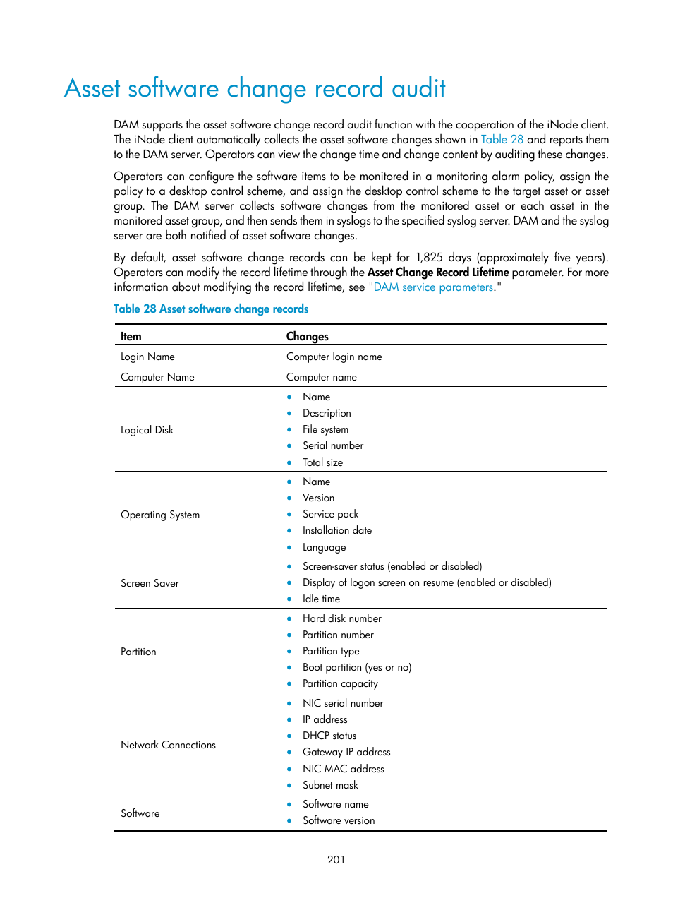 Asset software change record audit | H3C Technologies H3C Intelligent Management Center User Manual | Page 217 / 327