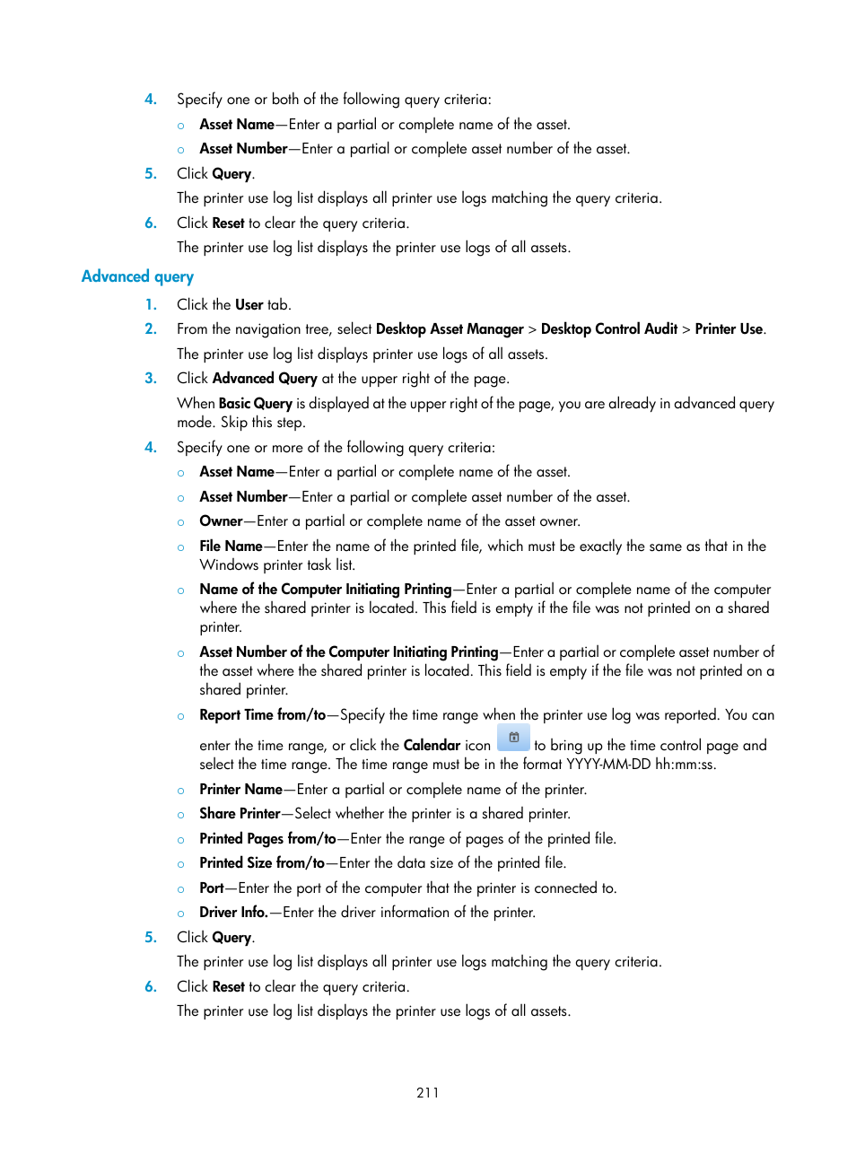 Advanced query | H3C Technologies H3C Intelligent Management Center User Manual | Page 227 / 327
