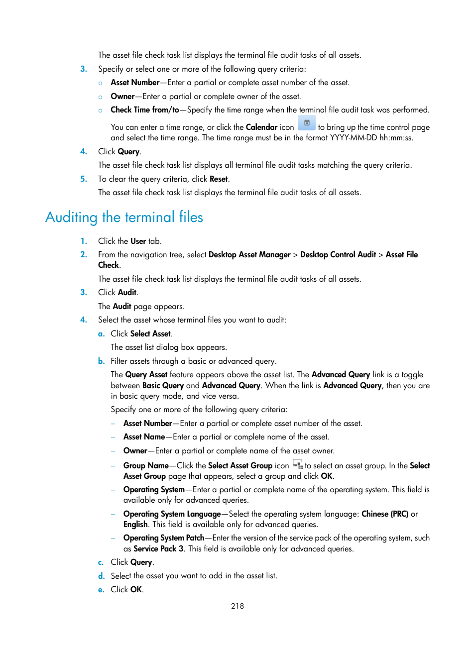 Auditing the terminal files | H3C Technologies H3C Intelligent Management Center User Manual | Page 234 / 327