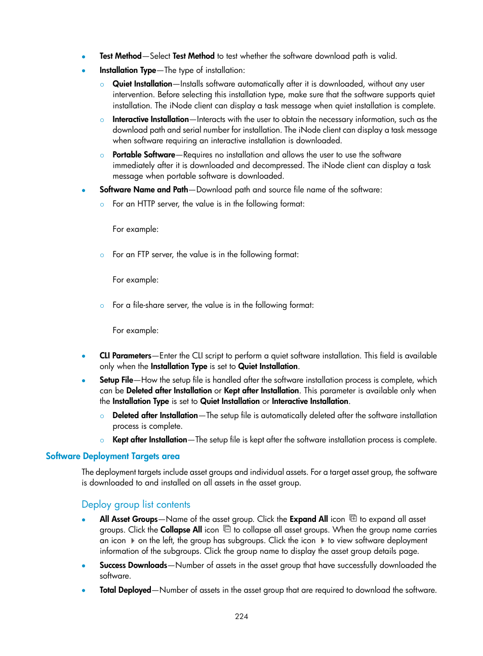 Software deployment targets area, Deploy group list contents | H3C Technologies H3C Intelligent Management Center User Manual | Page 240 / 327