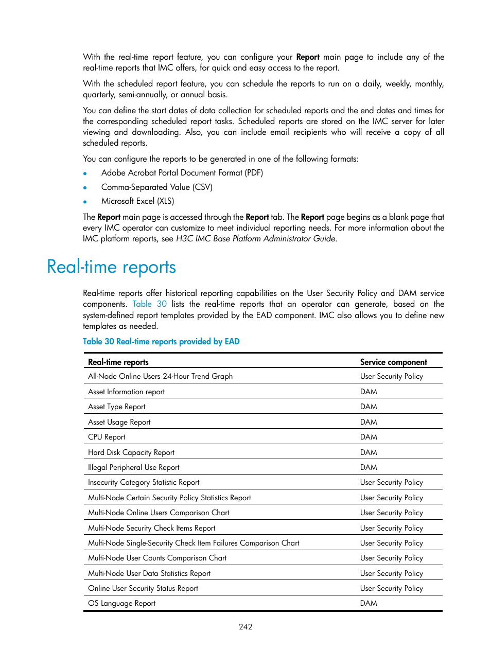 Real-time reports | H3C Technologies H3C Intelligent Management Center User Manual | Page 258 / 327