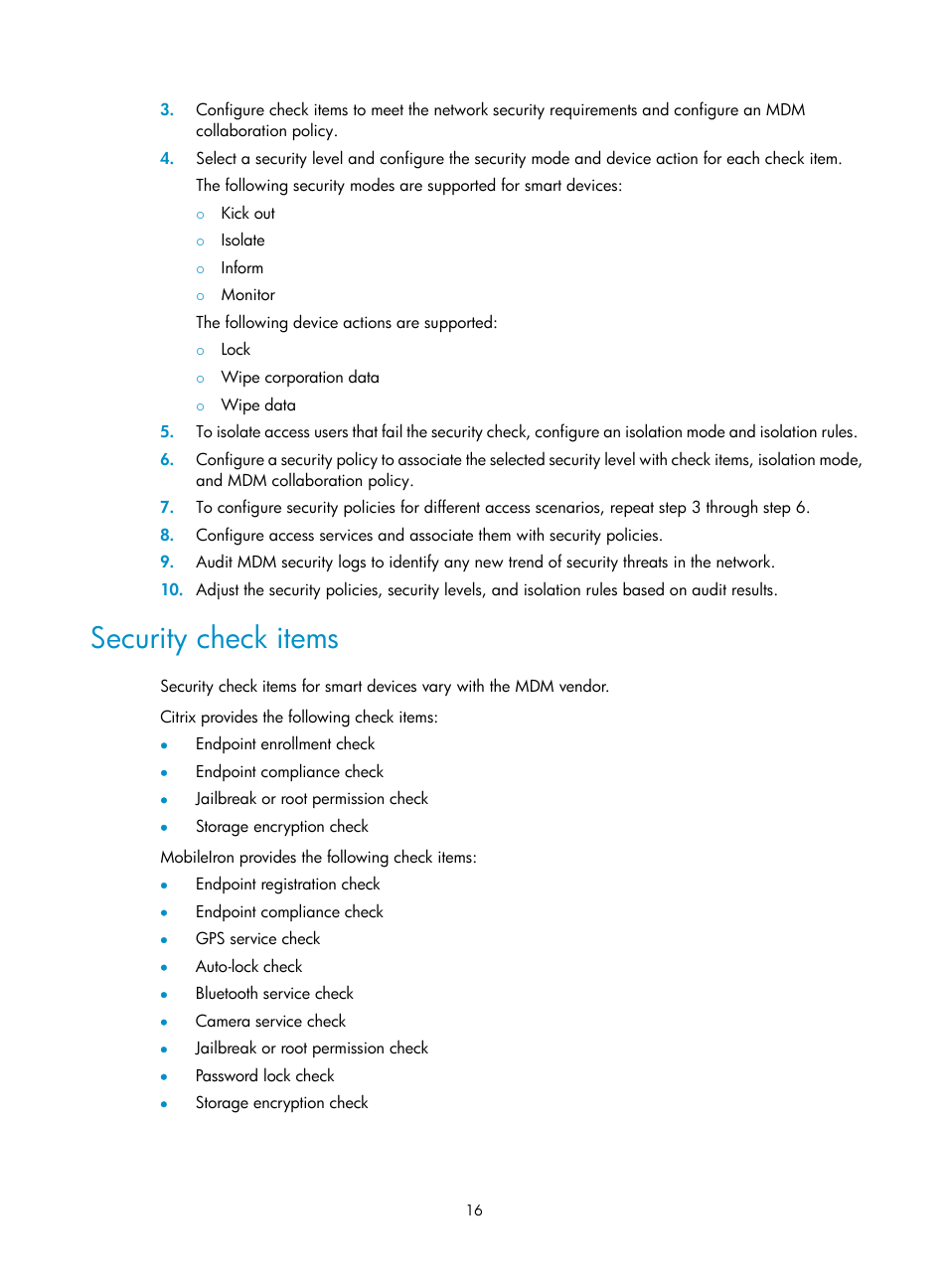 Security check items | H3C Technologies H3C Intelligent Management Center User Manual | Page 32 / 327
