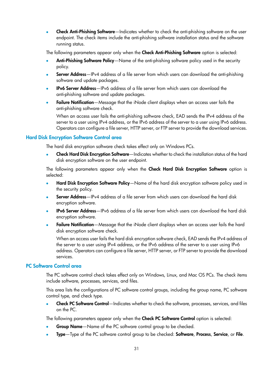 Hard disk encryption software control area, Pc software control area | H3C Technologies H3C Intelligent Management Center User Manual | Page 47 / 327