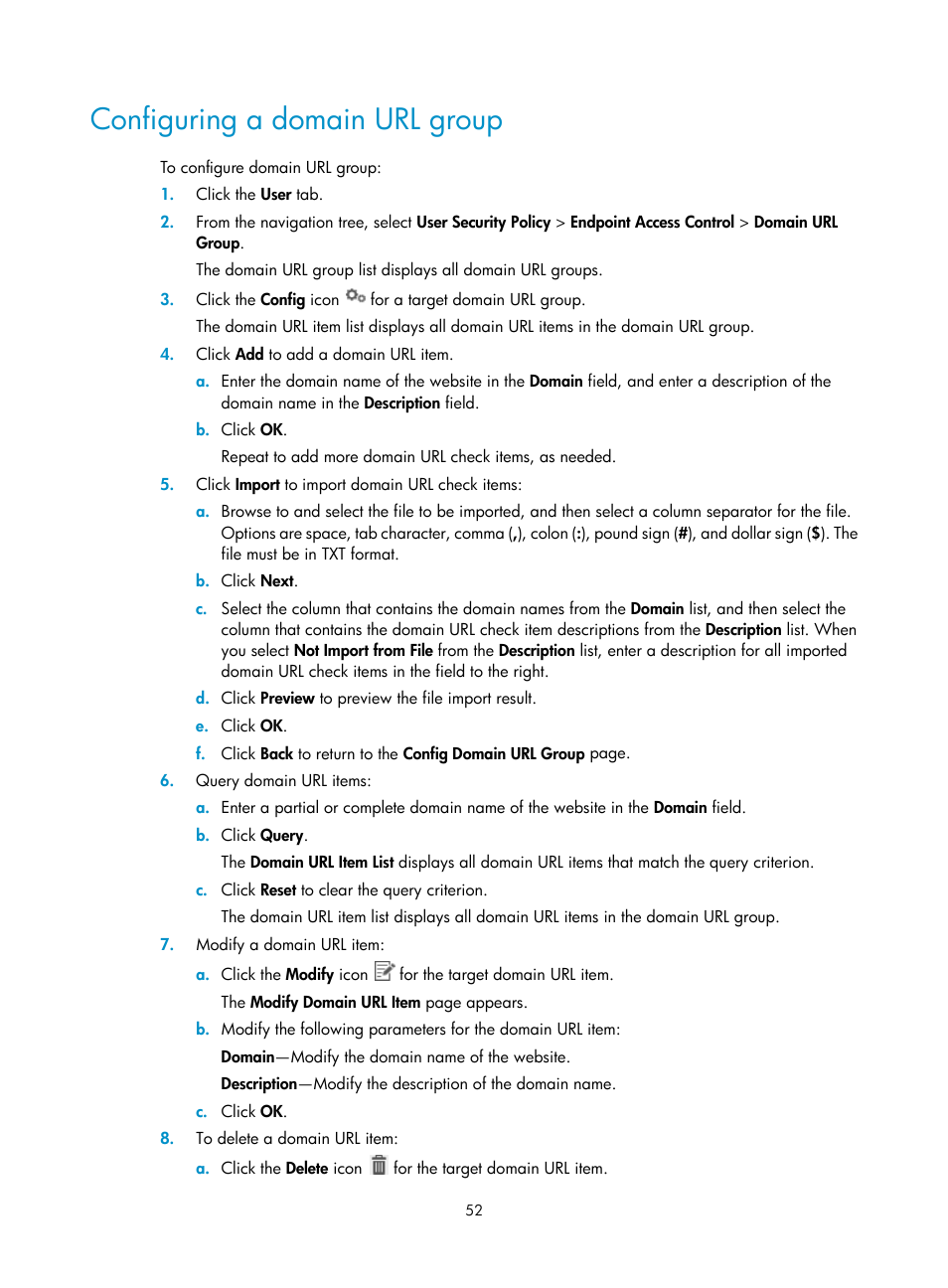Configuring a domain url group | H3C Technologies H3C Intelligent Management Center User Manual | Page 68 / 327
