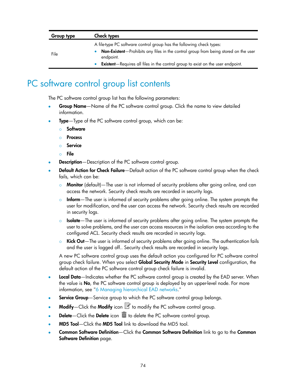 Pc software control group list contents | H3C Technologies H3C Intelligent Management Center User Manual | Page 90 / 327