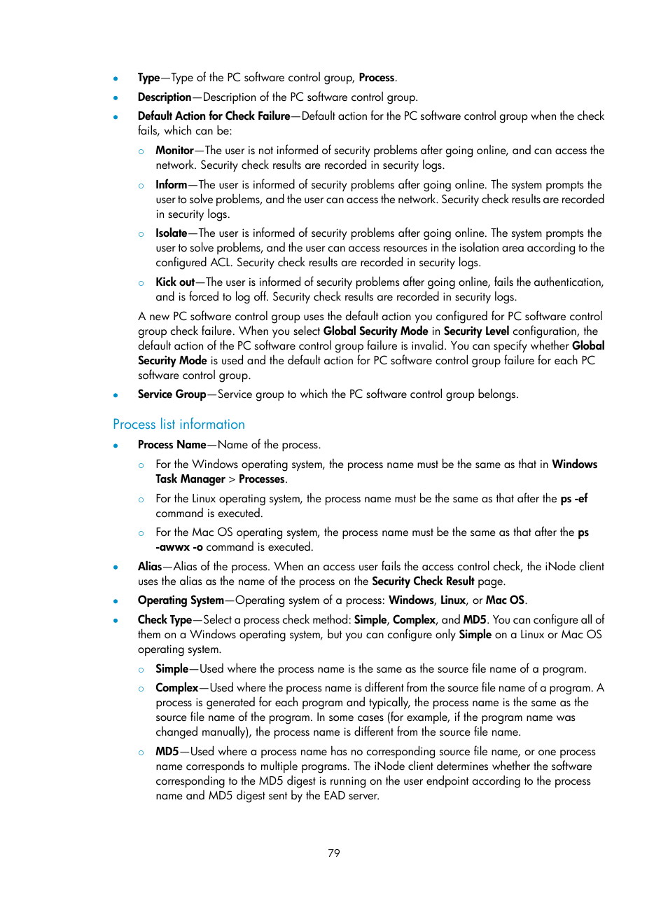 Process list information | H3C Technologies H3C Intelligent Management Center User Manual | Page 95 / 327