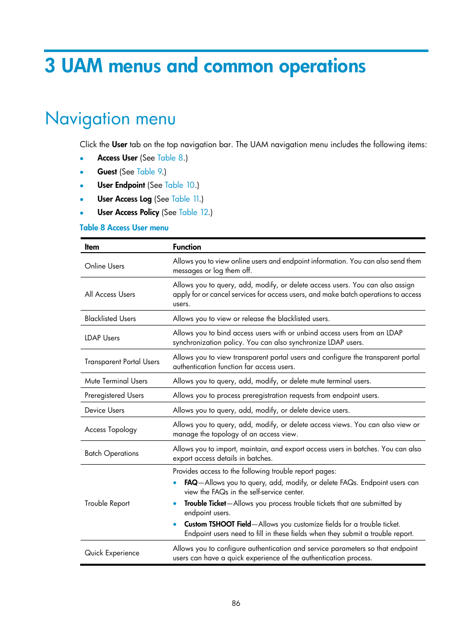 3 uam menus and common operations, Navigation menu | H3C Technologies H3C Intelligent Management Center User Manual | Page 104 / 641