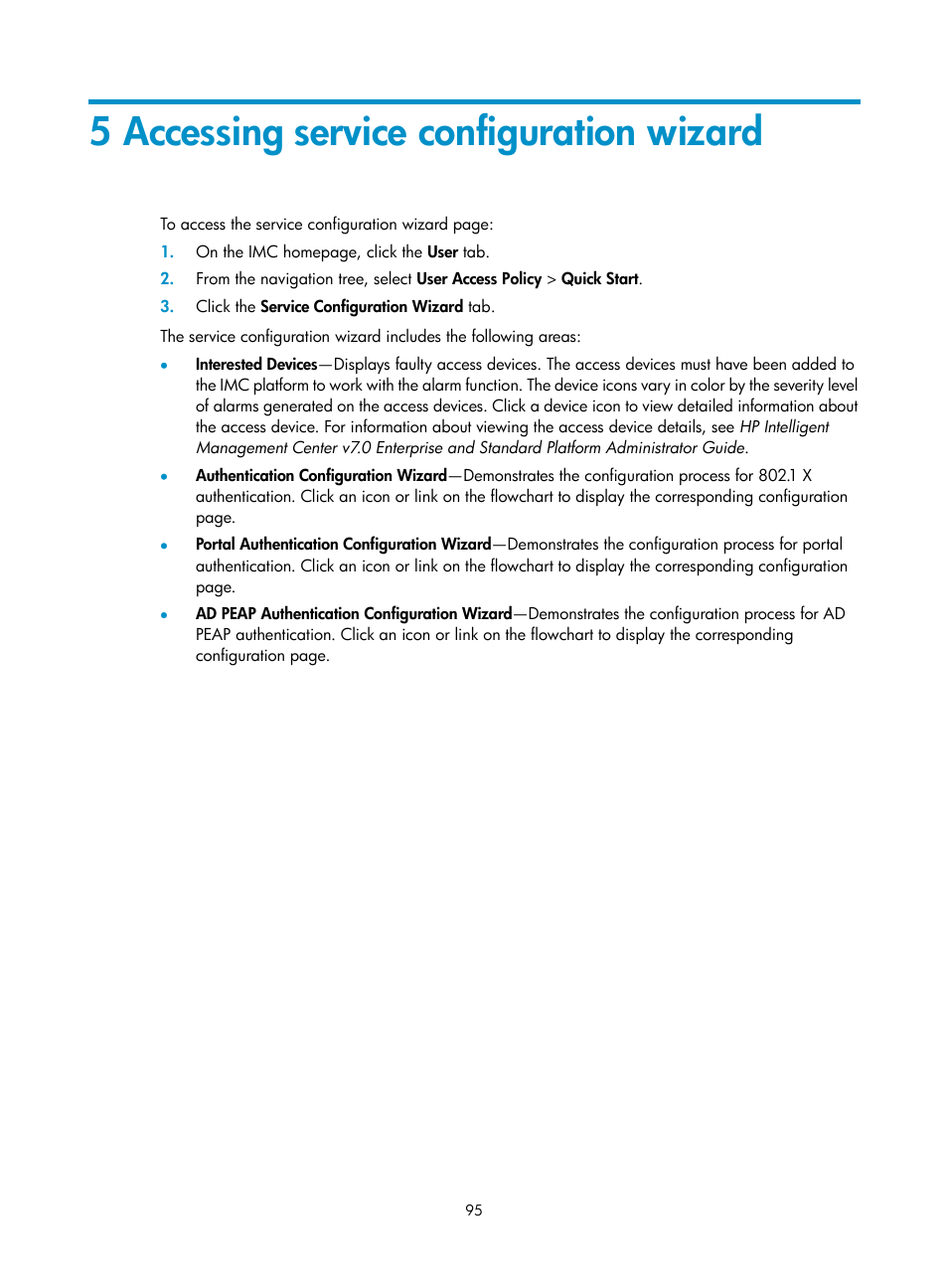 5 accessing service configuration wizard | H3C Technologies H3C Intelligent Management Center User Manual | Page 113 / 641