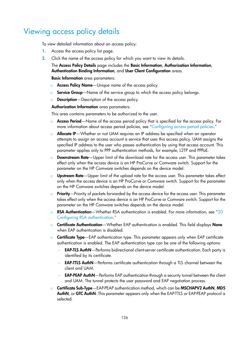 Viewing access policy details | H3C Technologies H3C Intelligent Management Center User Manual | Page 144 / 641