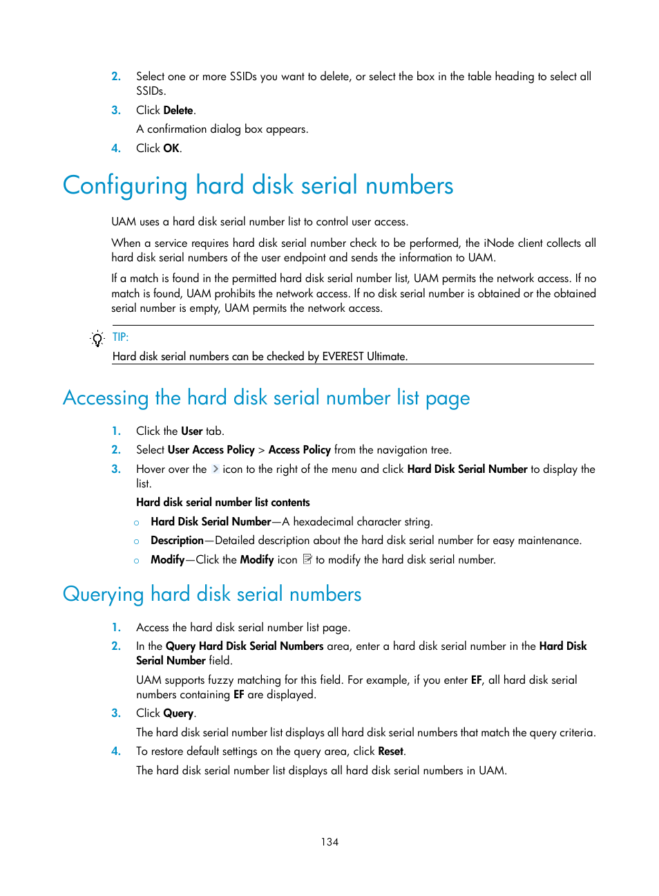 Configuring hard disk serial numbers, Querying hard disk serial numbers, Configuring hard disk serial | Numbers, Accessing the hard disk serial number list page | H3C Technologies H3C Intelligent Management Center User Manual | Page 152 / 641