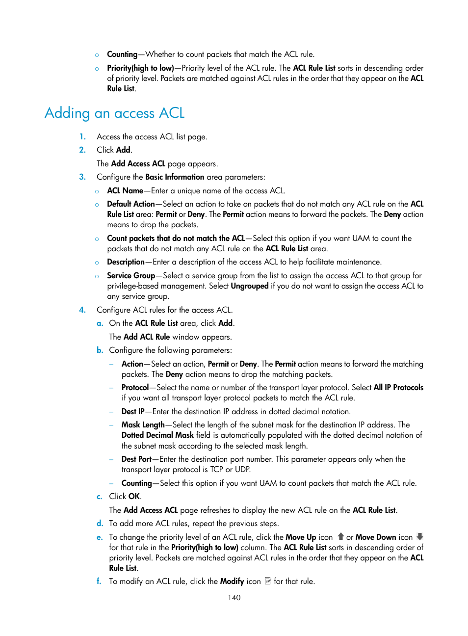 Adding an access acl | H3C Technologies H3C Intelligent Management Center User Manual | Page 158 / 641