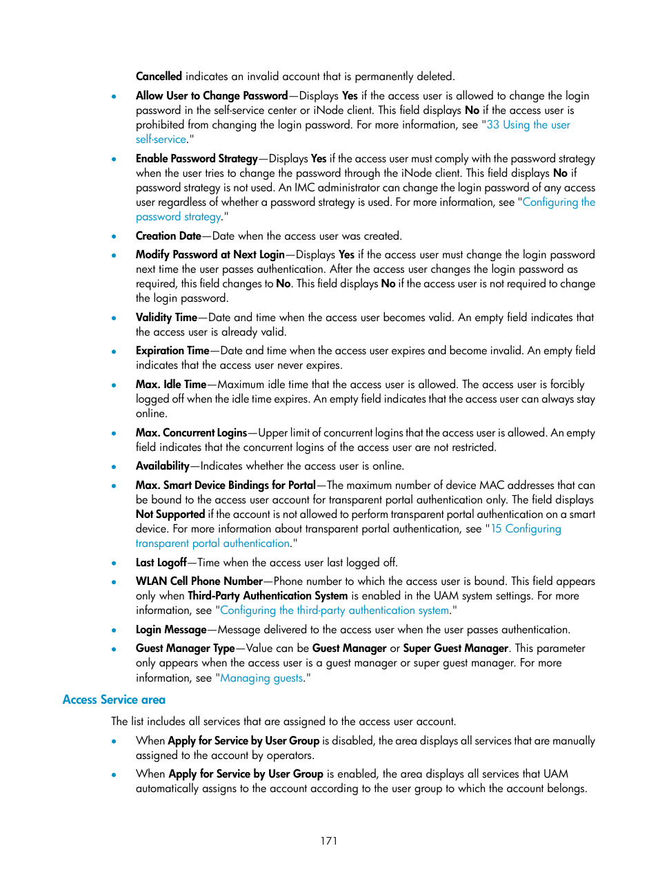 Access service area | H3C Technologies H3C Intelligent Management Center User Manual | Page 189 / 641