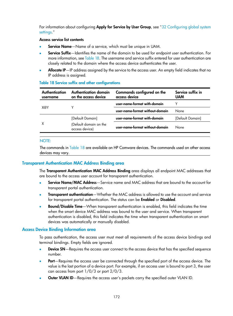 Access device binding information area | H3C Technologies H3C Intelligent Management Center User Manual | Page 190 / 641