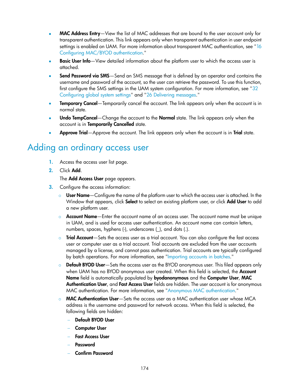 Adding an ordinary access user | H3C Technologies H3C Intelligent Management Center User Manual | Page 192 / 641