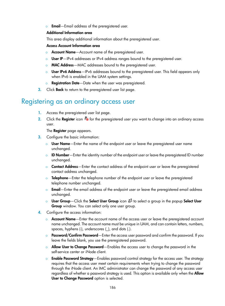 Registering as an ordinary access user | H3C Technologies H3C Intelligent Management Center User Manual | Page 204 / 641